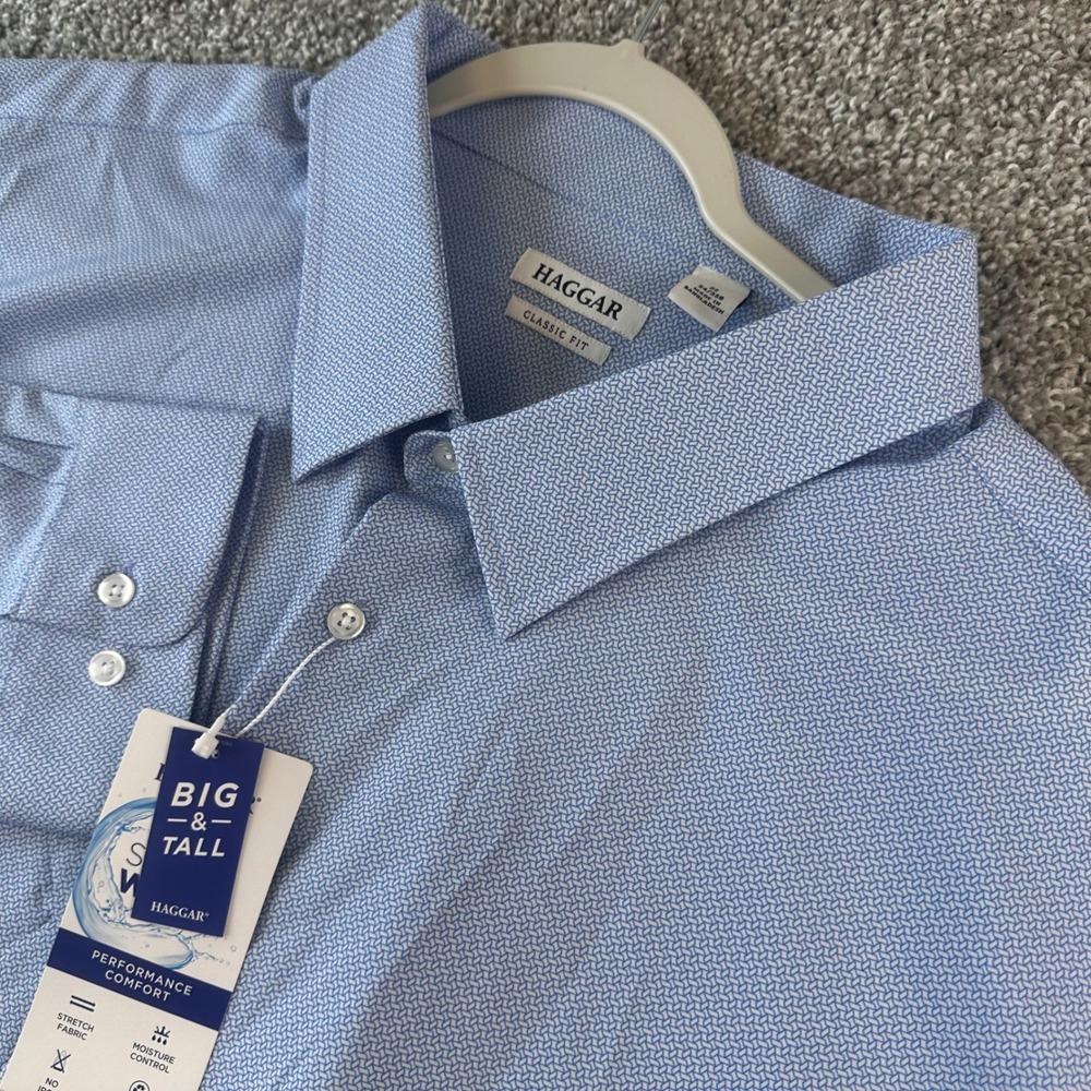 Haggar Dress Shirt Mens 22 34/35B Blue Smart Wash Performance Classic Fit NWT